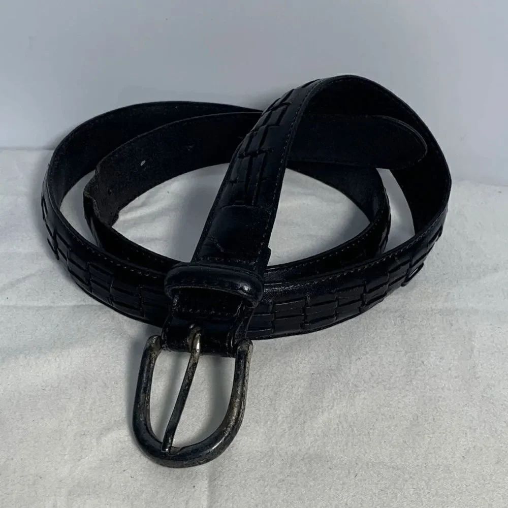 Black Silver Weave Argentine Leather Belt
